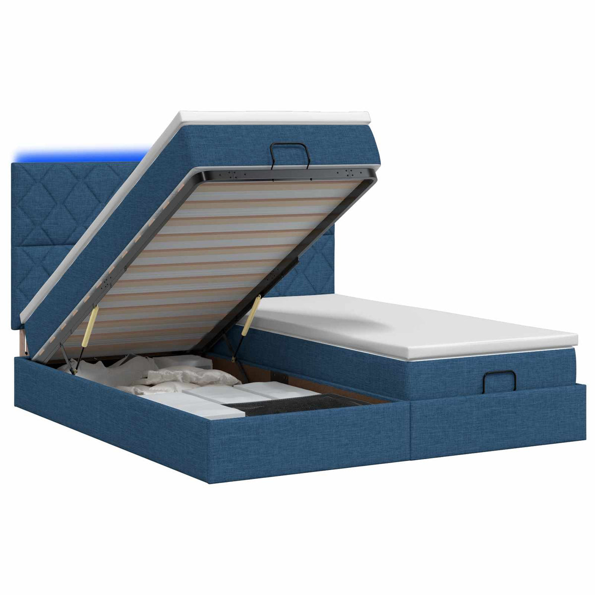 Ottoman Bed met Matrassen en LED Blauw 200 x 200 cm Stof is nu te koop bij PeponiXL, paradijselijk wonen!