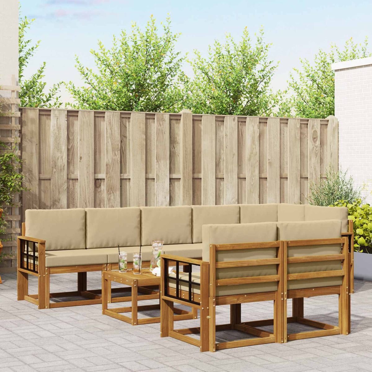 Buiten bankenset met kussen 9 pcs Natuurlijk en Beige is nu te koop bij PeponiXL, paradijselijk wonen!