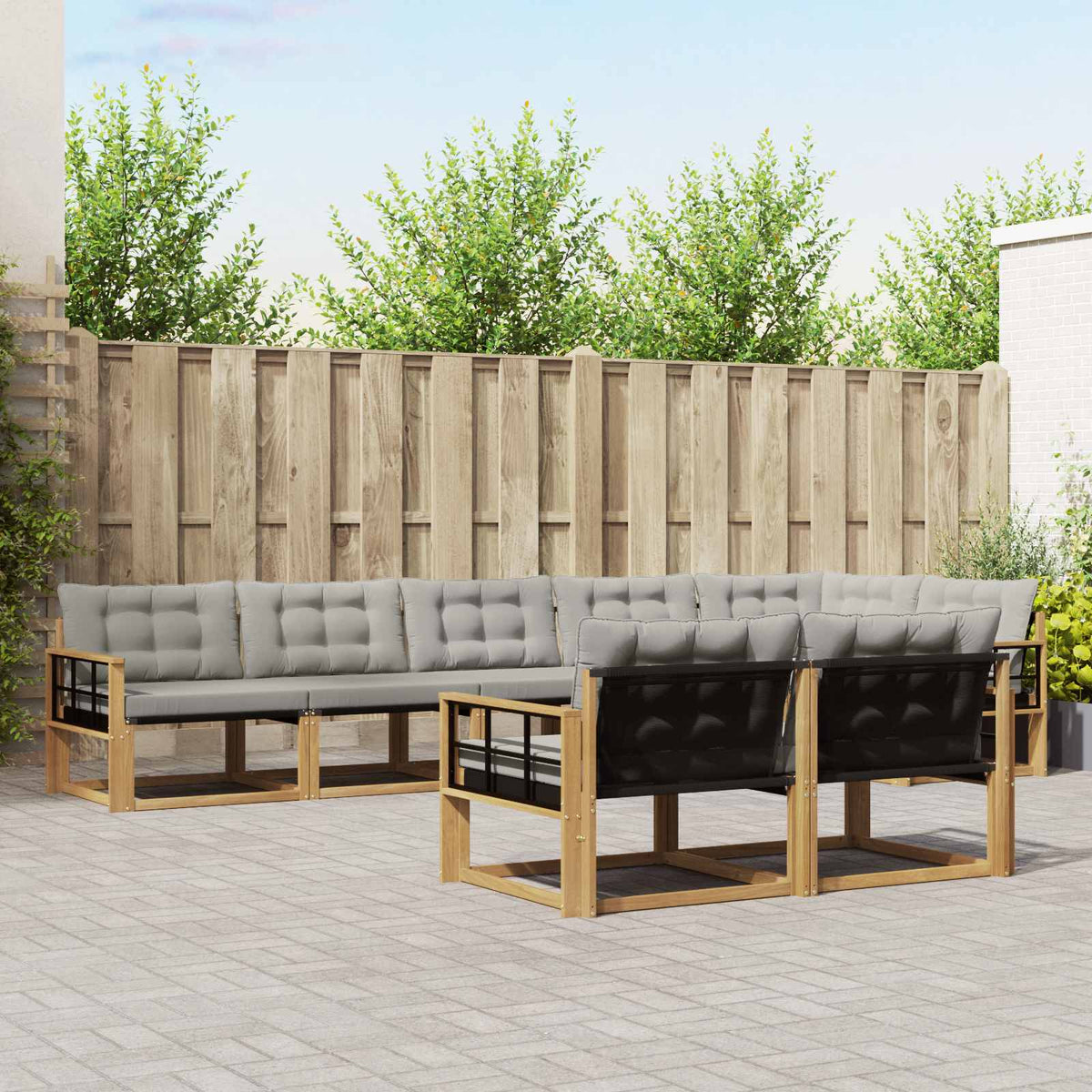 Buiten bankenset met kussen 8 pcs Wit en Lichtgrijs is nu te koop bij PeponiXL, paradijselijk wonen!