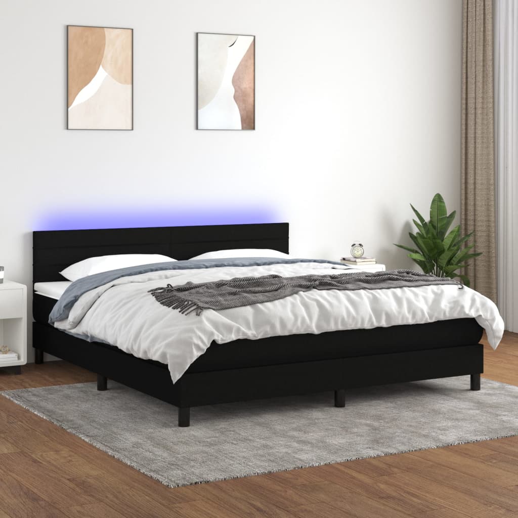 Boxspring met matras en LED stof zwart 180x200 cm is nu te koop bij PeponiXL, paradijselijk wonen!