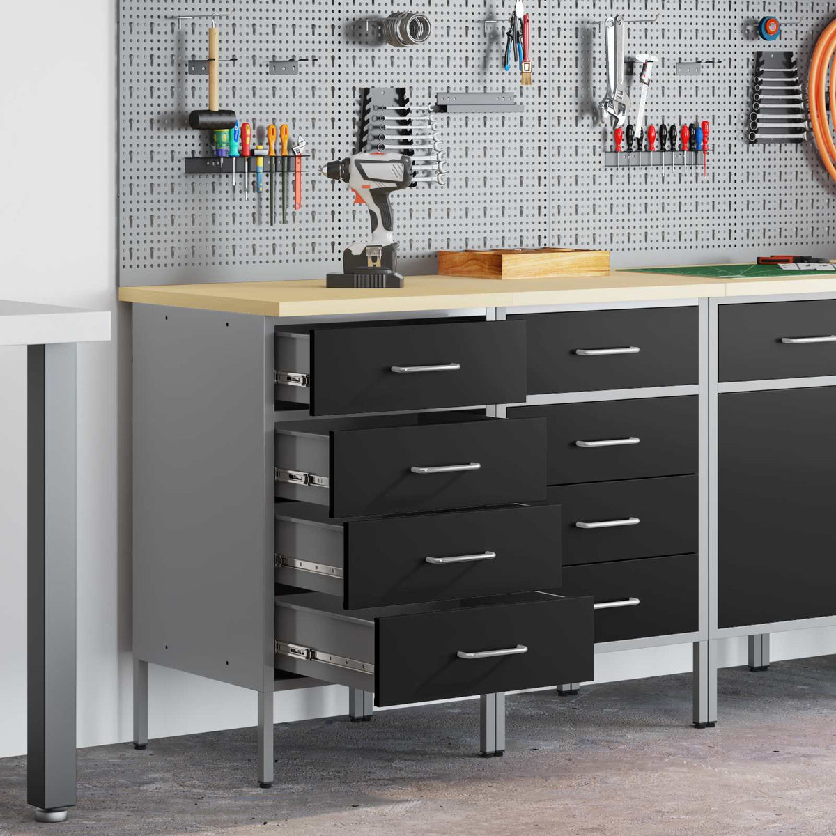 Werk kast met lade 2 pcs Zwart en Grijs 100 x 55 x 85 cm is nu te koop bij PeponiXL, paradijselijk wonen!