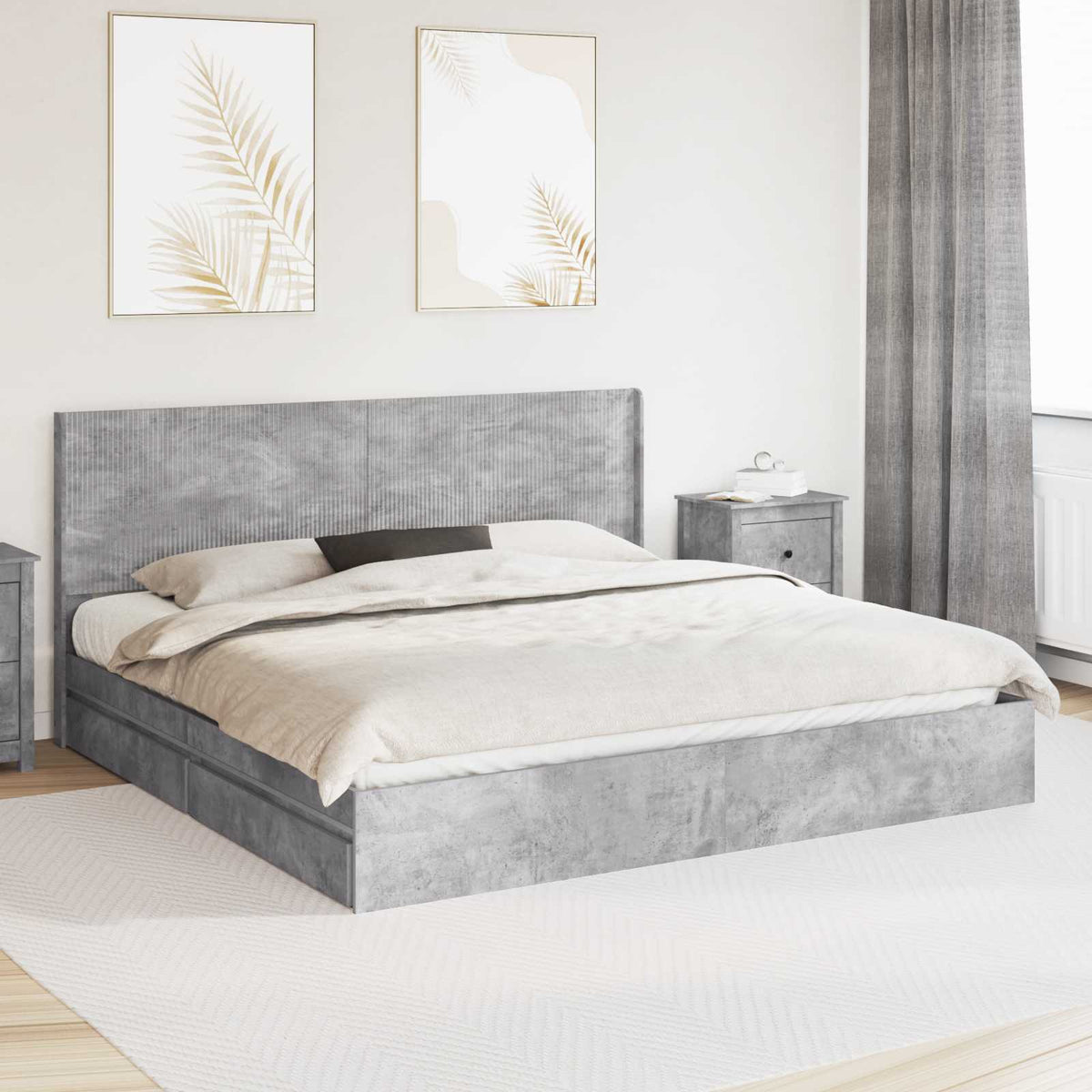 Bedframe met opbergruimte en hoofdbord Betongrijs 200 x 200 cm is nu te koop bij PeponiXL, paradijselijk wonen!