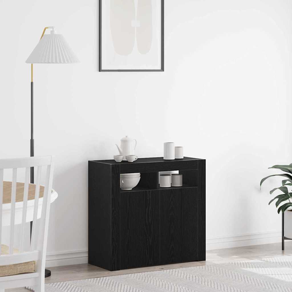 Dressoir Zwart Eiken 80 x 35 x 75 cm Bewerkt hout is nu te koop bij PeponiXL, paradijselijk wonen!