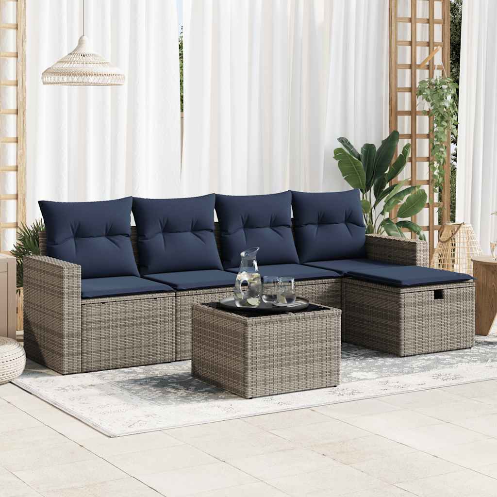 6-delige Loungeset met kussens poly rattan grijs is nu te koop bij PeponiXL, paradijselijk wonen!