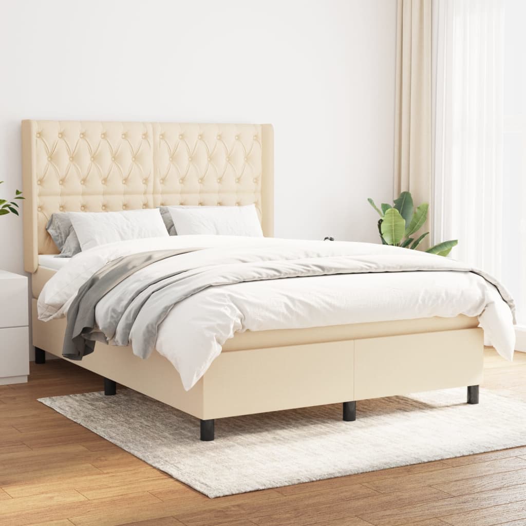 Boxspring met matras stof crèmekleurig 140x200 cm is nu te koop bij PeponiXL, paradijselijk wonen!