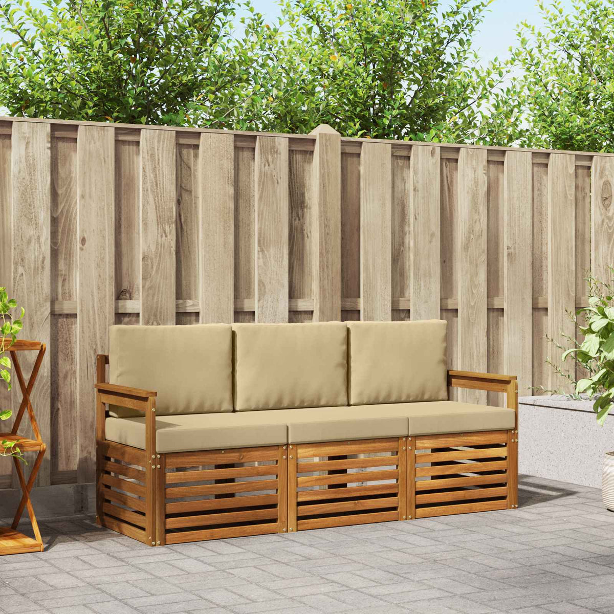 Sofa-Sets 3 pcs Natuurlijk en Beige Massief Acaciahout is nu te koop bij PeponiXL, paradijselijk wonen!