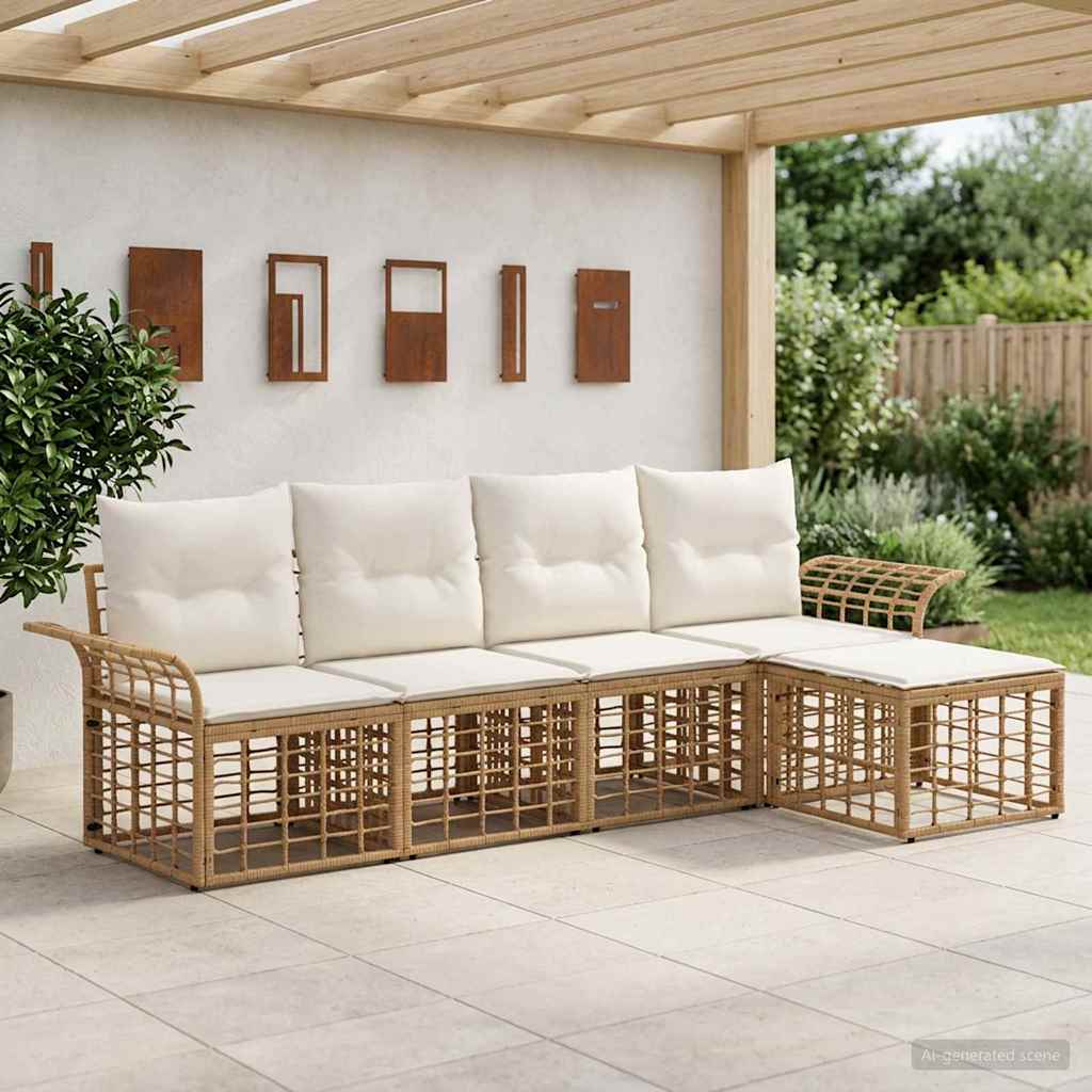 Buiten bankenset 5 pcs Natuurlijk en Crème Wit Polyester is nu te koop bij PeponiXL, paradijselijk wonen!