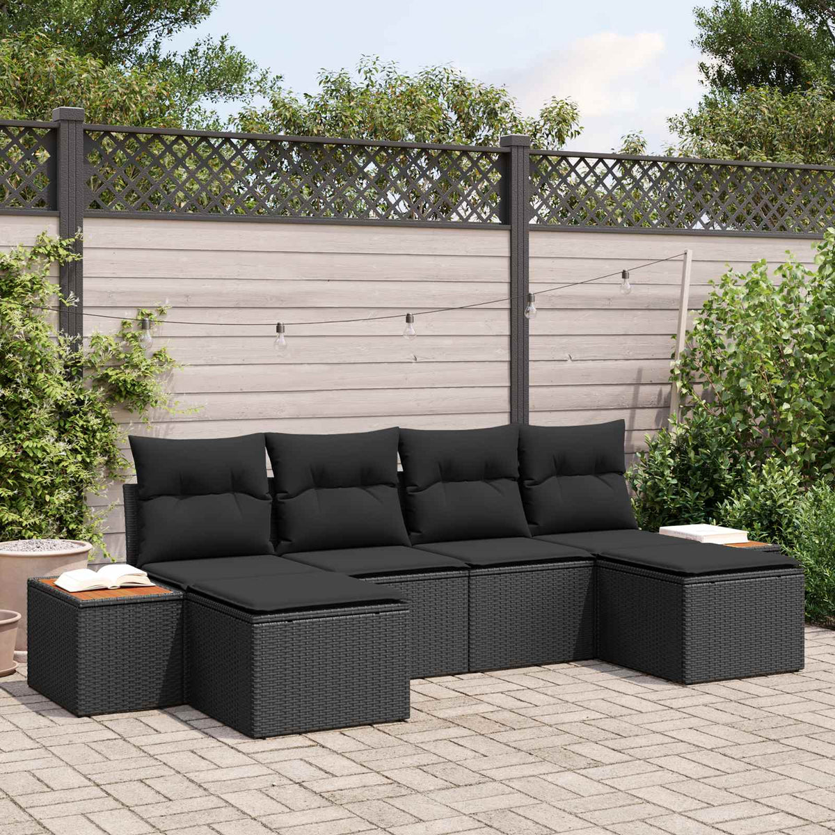 Tuin Sofa Set met kussen 6 pcs Zwart Poly Rattan is nu te koop bij PeponiXL, paradijselijk wonen!