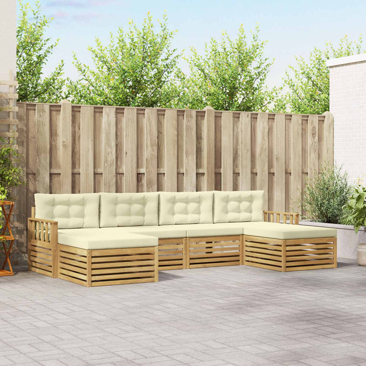 Sofa-Sets 6 pcs Wit en crèmekleurig Massief Acaciahout is nu te koop bij PeponiXL, paradijselijk wonen!