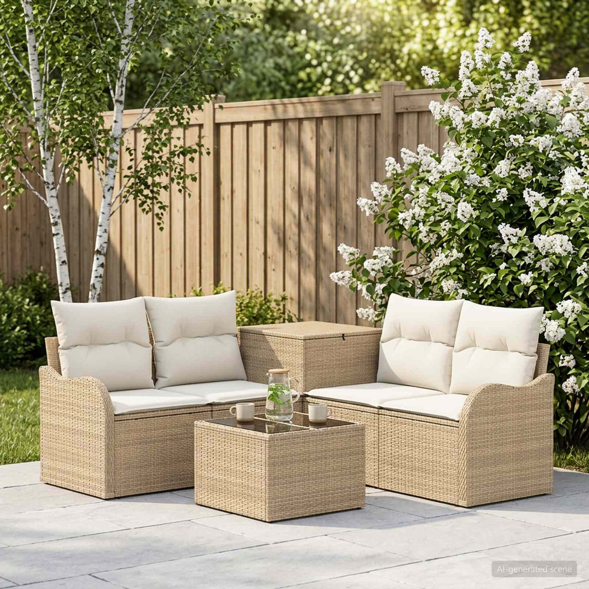 Bankstel 6 st Beige en Crème Wit Poly Rattan en Staal is nu te koop bij PeponiXL, paradijselijk wonen!