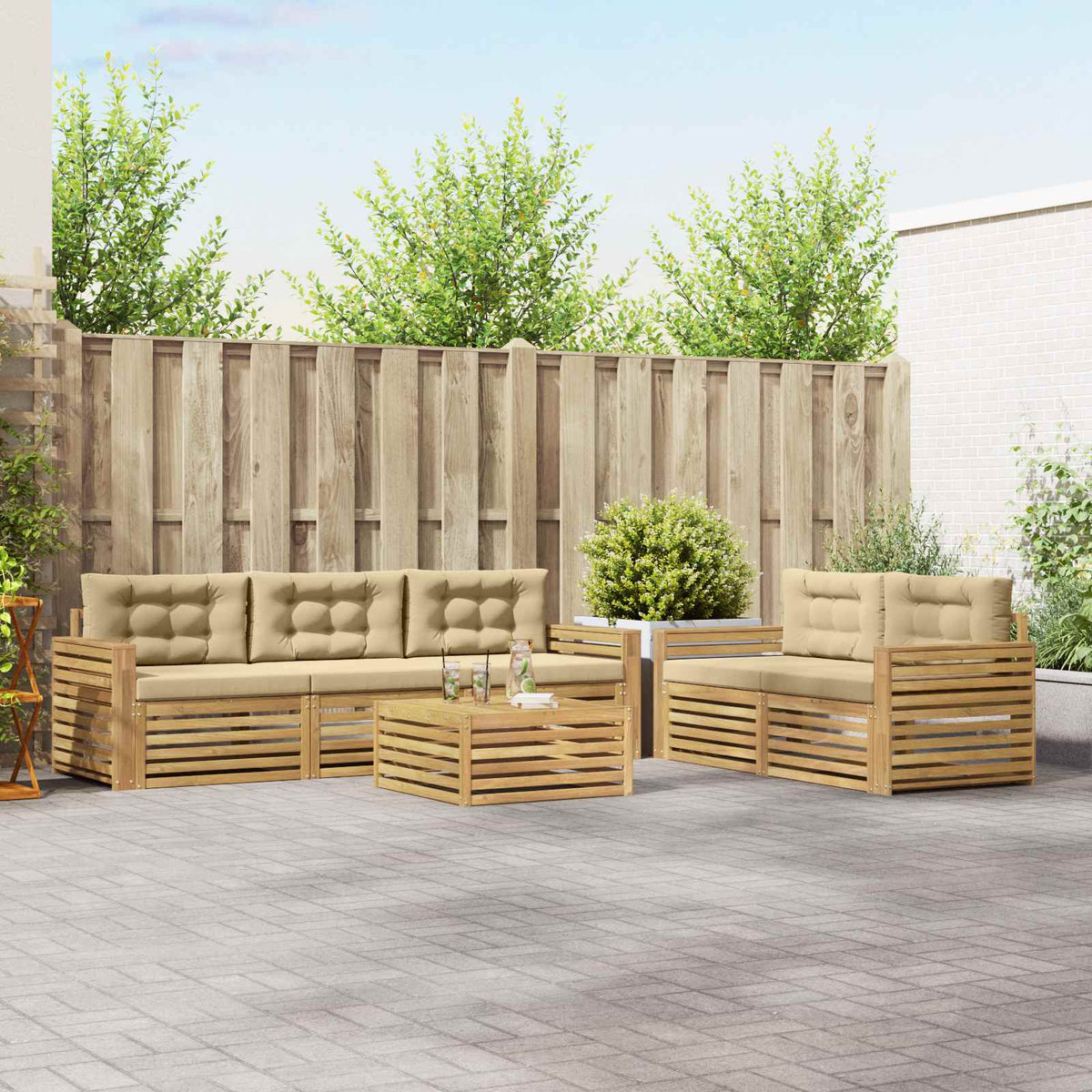 Buiten bankenset 6 pcs Wit en Beige is nu te koop bij PeponiXL, paradijselijk wonen!