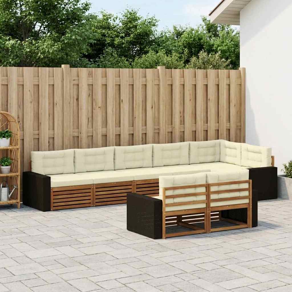 Buiten bankenset met kussen 8 pcs Natuurlijk en Crème is nu te koop bij PeponiXL, paradijselijk wonen!