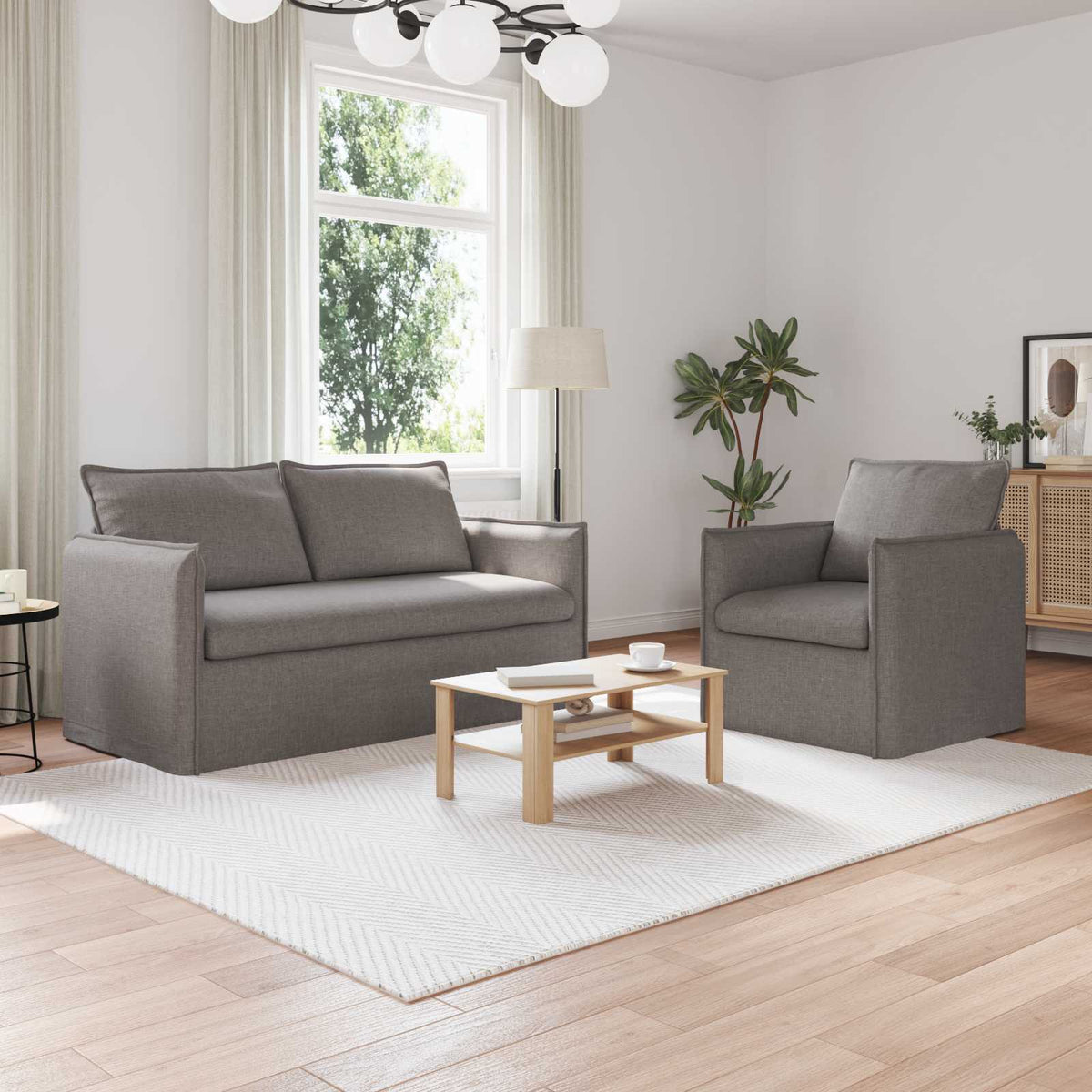 Bankstel 2 pcs Taupe 156 x 82 x 85 cm Stof is nu te koop bij PeponiXL, paradijselijk wonen!