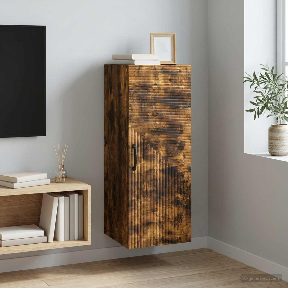 Wandkast Gerookt eiken 33 x 34,5 x 90 cm Bewerkt hout is nu te koop bij PeponiXL, paradijselijk wonen!