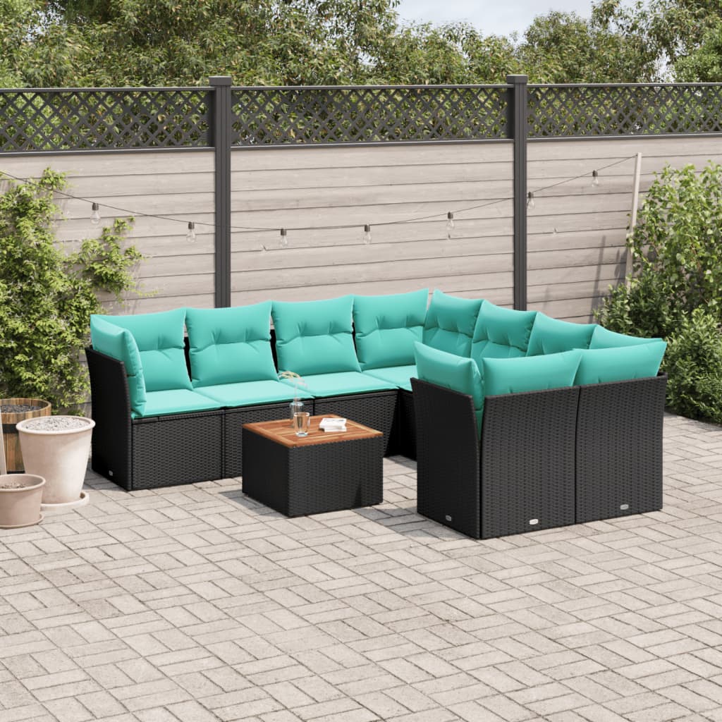 9-delige Loungeset met kussens poly rattan zwart is nu te koop bij PeponiXL, paradijselijk wonen!