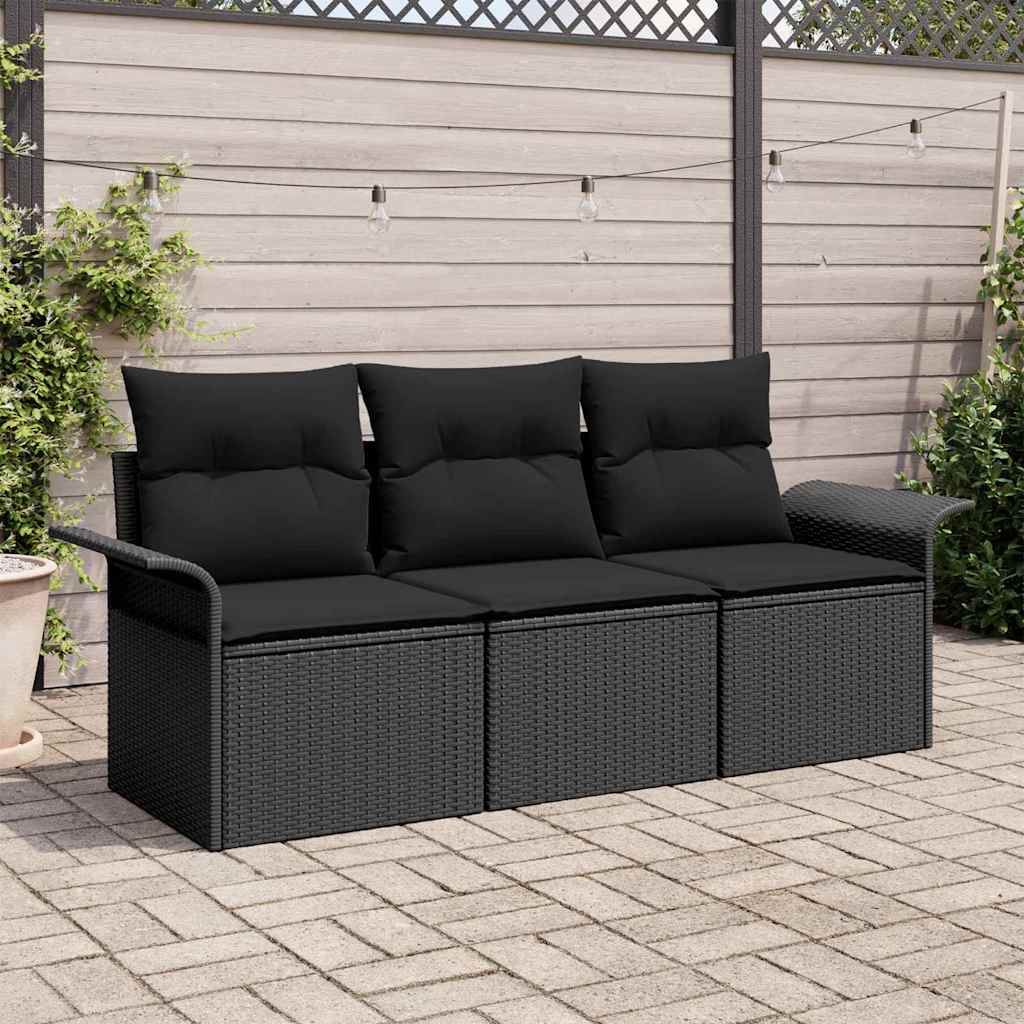 Bankstel met kussen 3 pcs Zwart poly rattan is nu te koop bij PeponiXL, paradijselijk wonen!