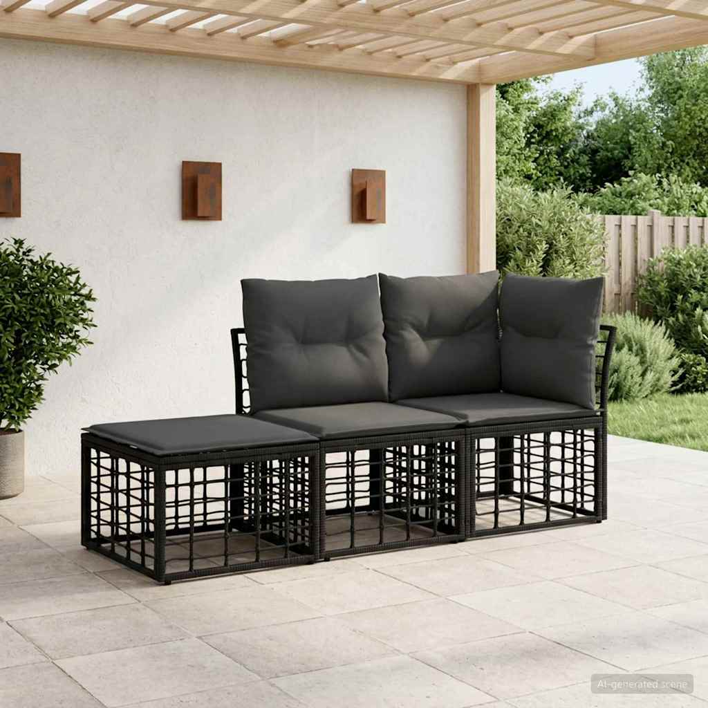 Buiten bankenset met kussen 3 pcs Zwart Polyester is nu te koop bij PeponiXL, paradijselijk wonen!