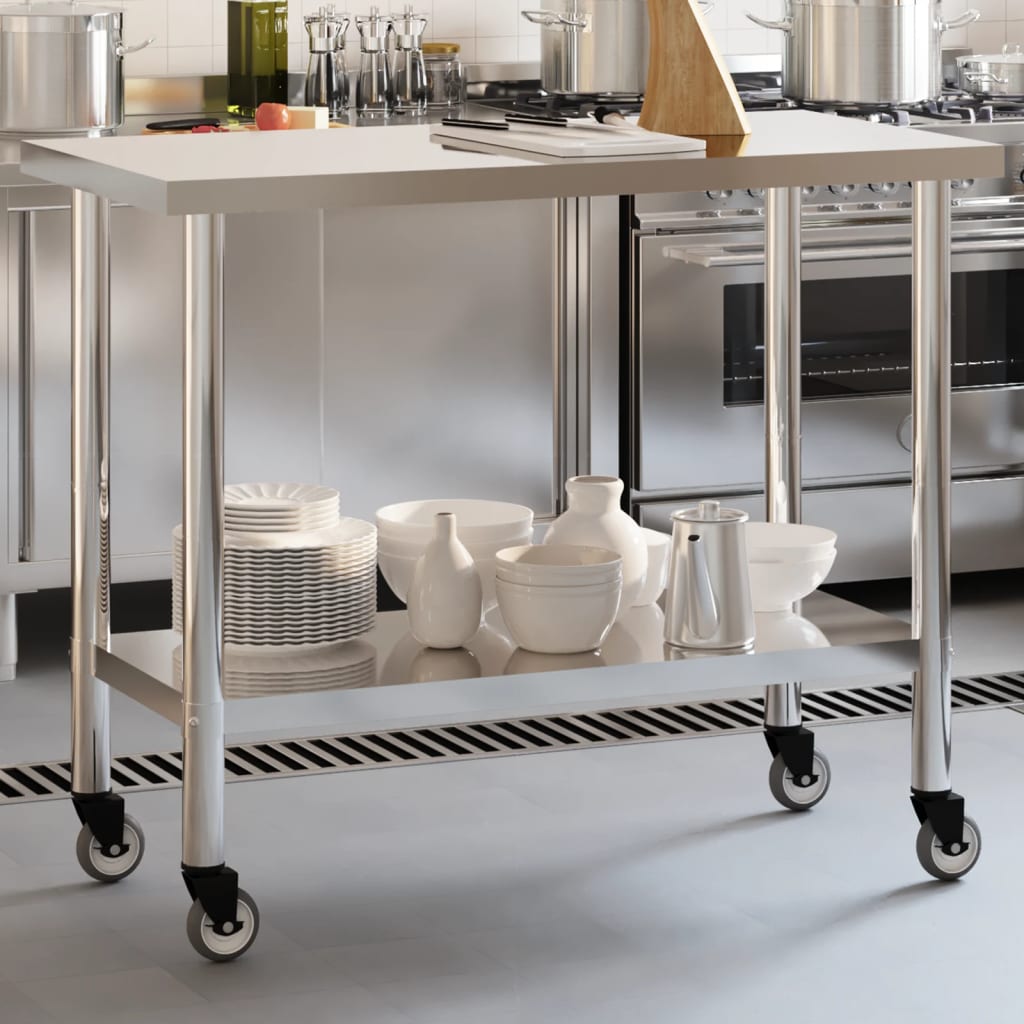 Keukenwerktafel met wielen 110x55x85 cm roestvrij staal is nu te koop bij PeponiXL, paradijselijk wonen!