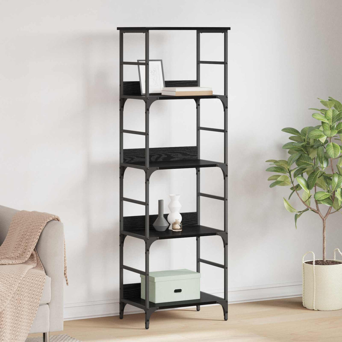 Boekenkast Zwart Eiken 50 x 33 x 153 cm Bewerkt hout is nu te koop bij PeponiXL, paradijselijk wonen!