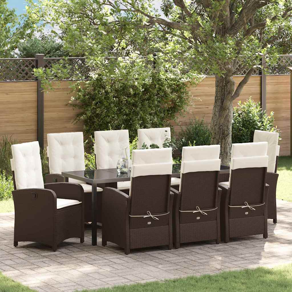 Tuin eettafelset met kussen 9 pcs Bruin poly rattan is nu te koop bij PeponiXL, paradijselijk wonen!