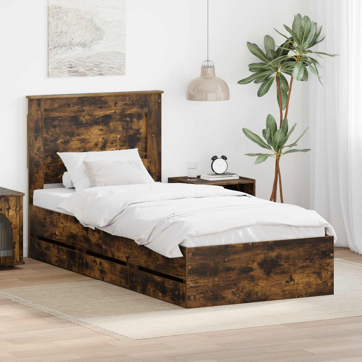 Bedframe met lade Gerookt eiken 90 x 190 cm Ingenieurshout is nu te koop bij PeponiXL, paradijselijk wonen!