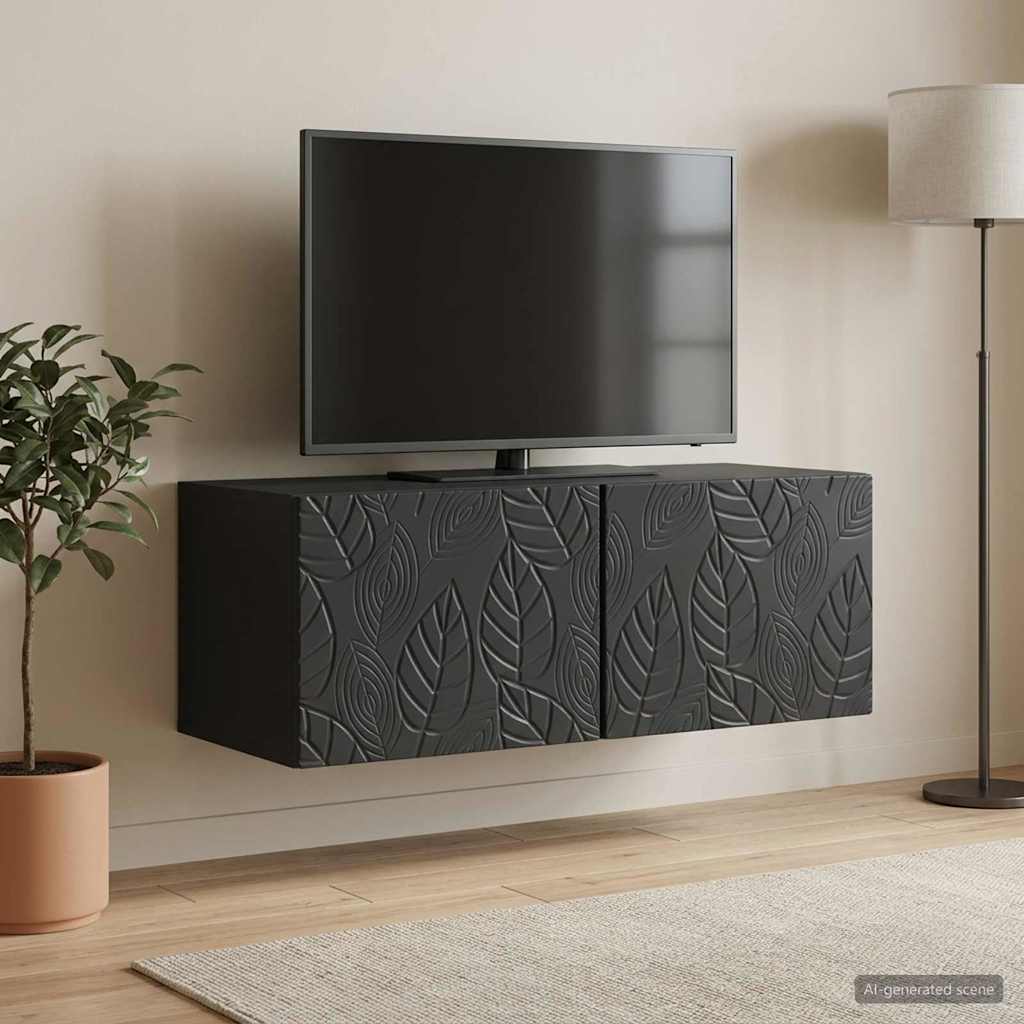 Wandbeugel TV-kast 98 x 31 cm Zwart Bewerkt hout Wandgemonteerd is nu te koop bij PeponiXL, paradijselijk wonen!