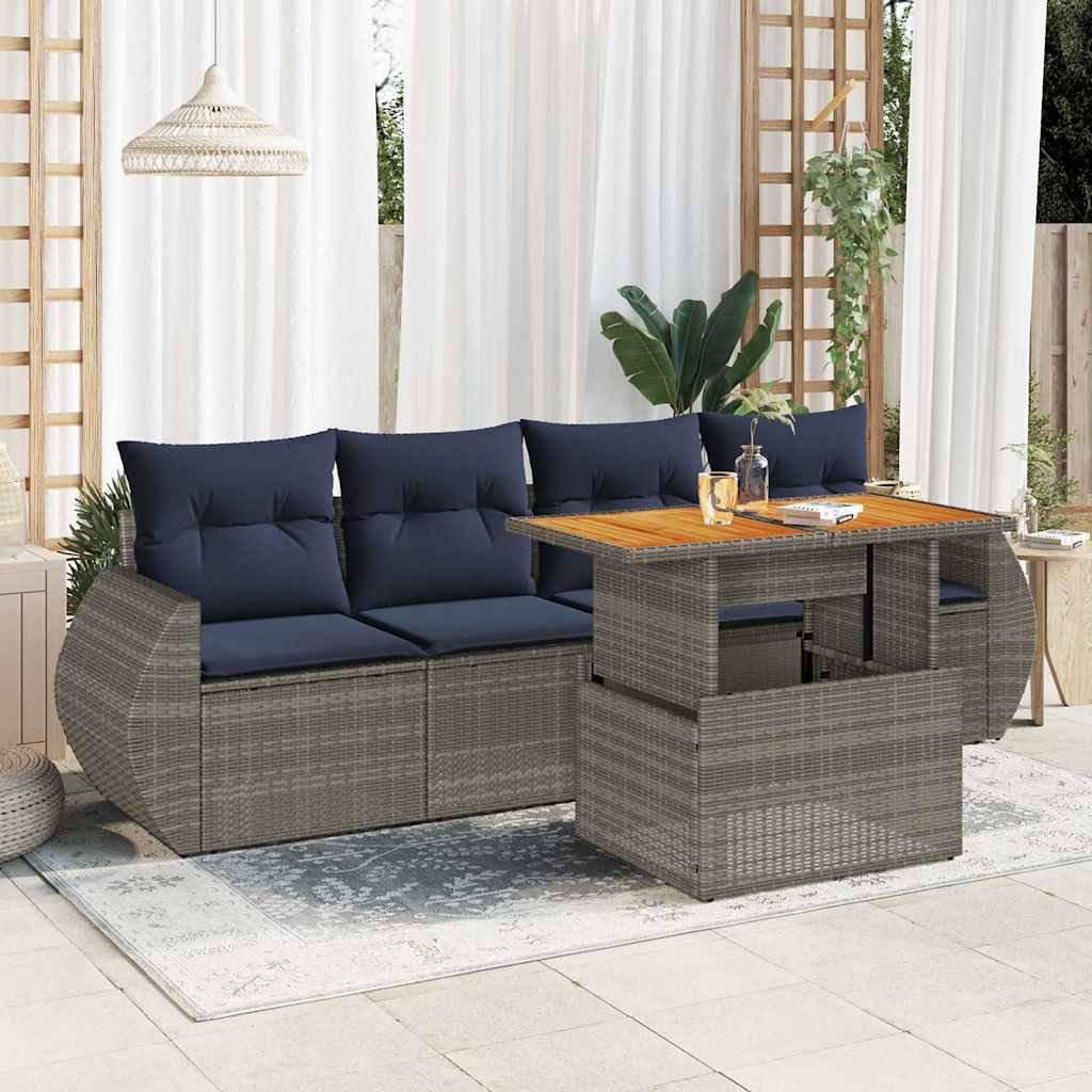 5-delige Loungeset met kussens poly rattan grijs is nu te koop bij PeponiXL, paradijselijk wonen!
