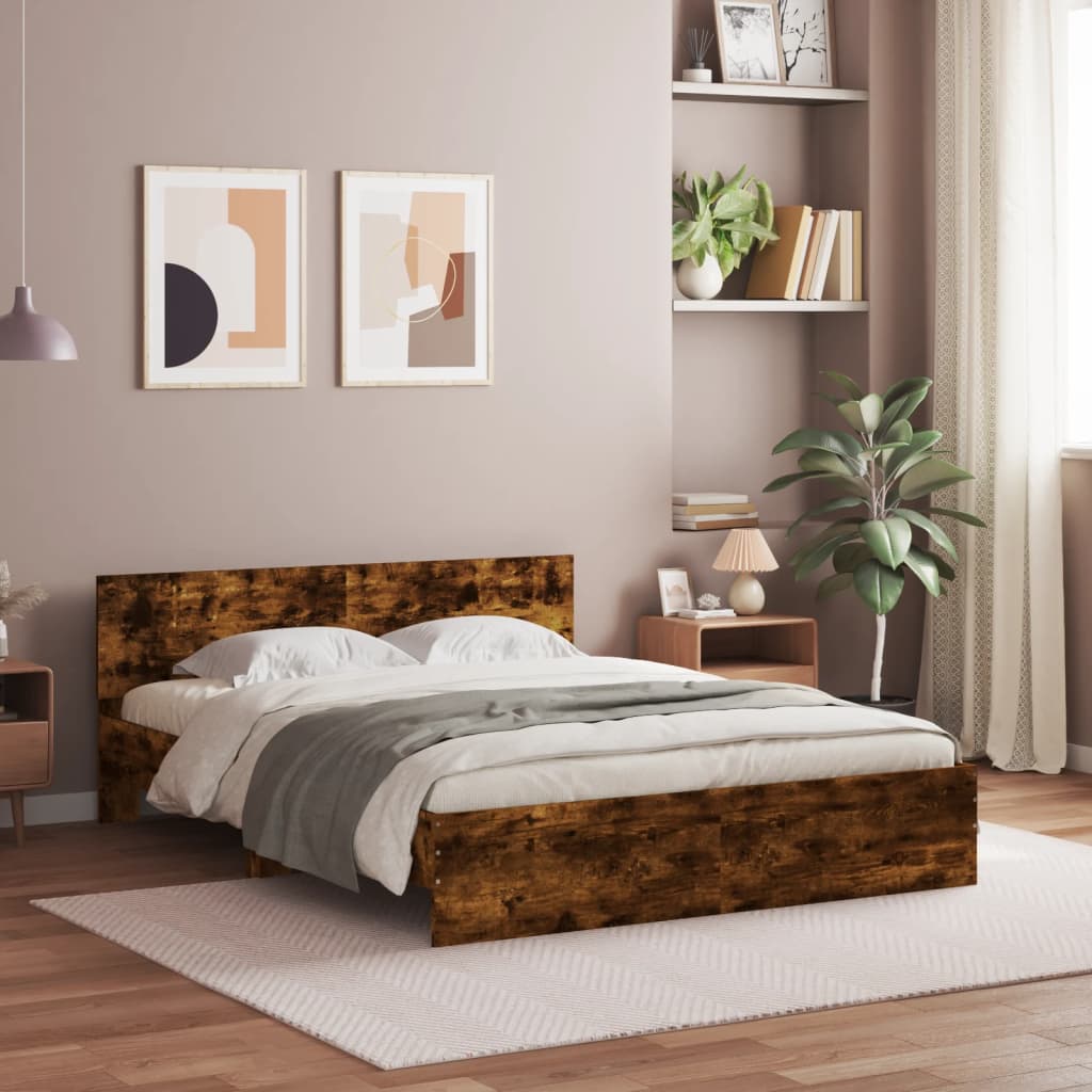 Bedframe met hoofdeinde gerookt eikenkleurig 150x200 cm is nu te koop bij PeponiXL, paradijselijk wonen!
