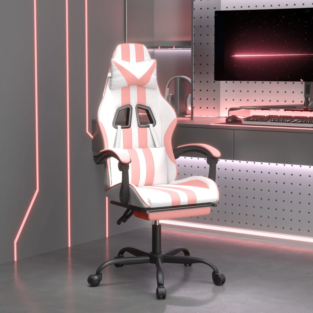 Gamestoel met voetensteun kunstleer wit en roze is nu te koop bij PeponiXL, paradijselijk wonen!