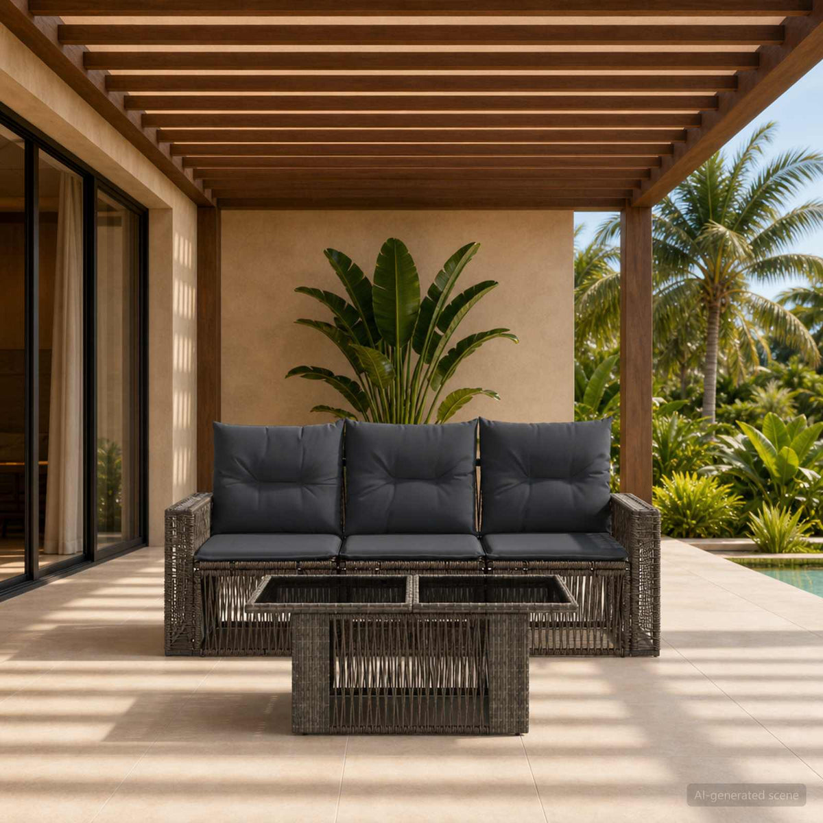 Tuinbankenset 4 st Grijs en Donkergrijs poly rattan is nu te koop bij PeponiXL, paradijselijk wonen!