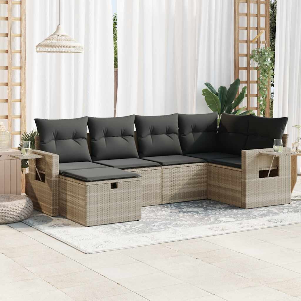 6-delige Loungeset met kussens poly rattan lichtgrijs is nu te koop bij PeponiXL, paradijselijk wonen!