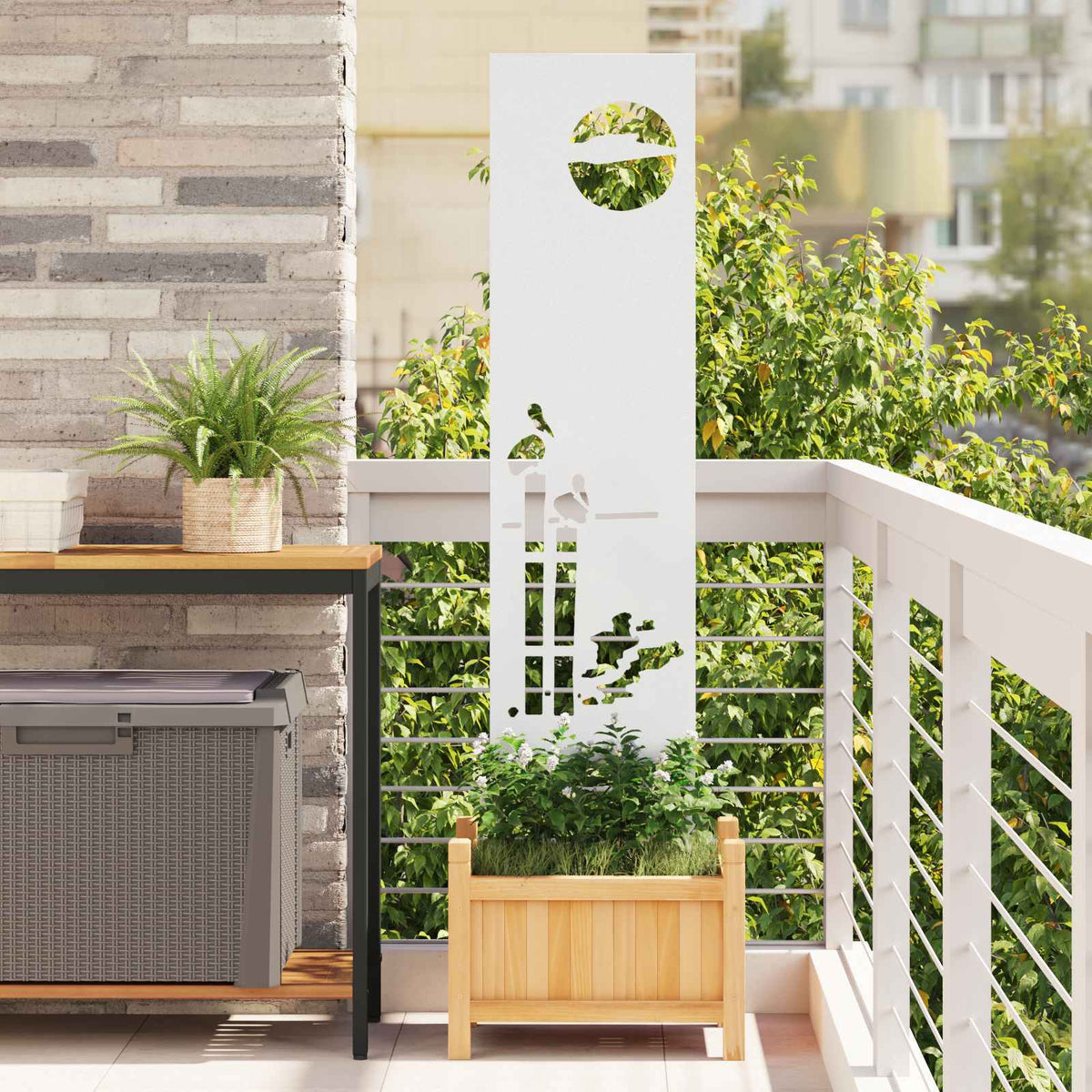 Tuin Privacy Screen Fretwerk Wit 32 x 140 cm Koudgewalst staal is nu te koop bij PeponiXL, paradijselijk wonen!