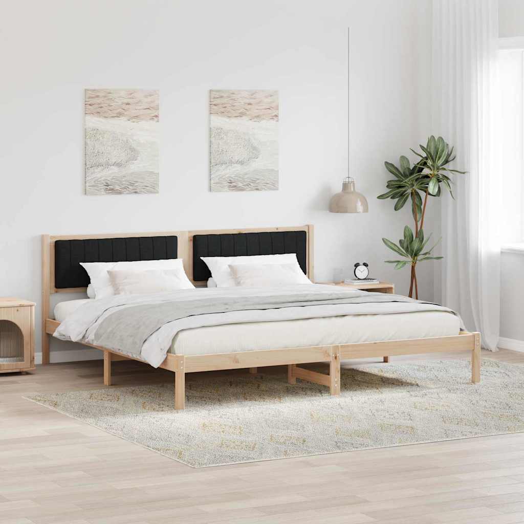 Bedframe met hoofdeinde Zwart 200 x 200 cm Massief grenenhout is nu te koop bij PeponiXL, paradijselijk wonen!