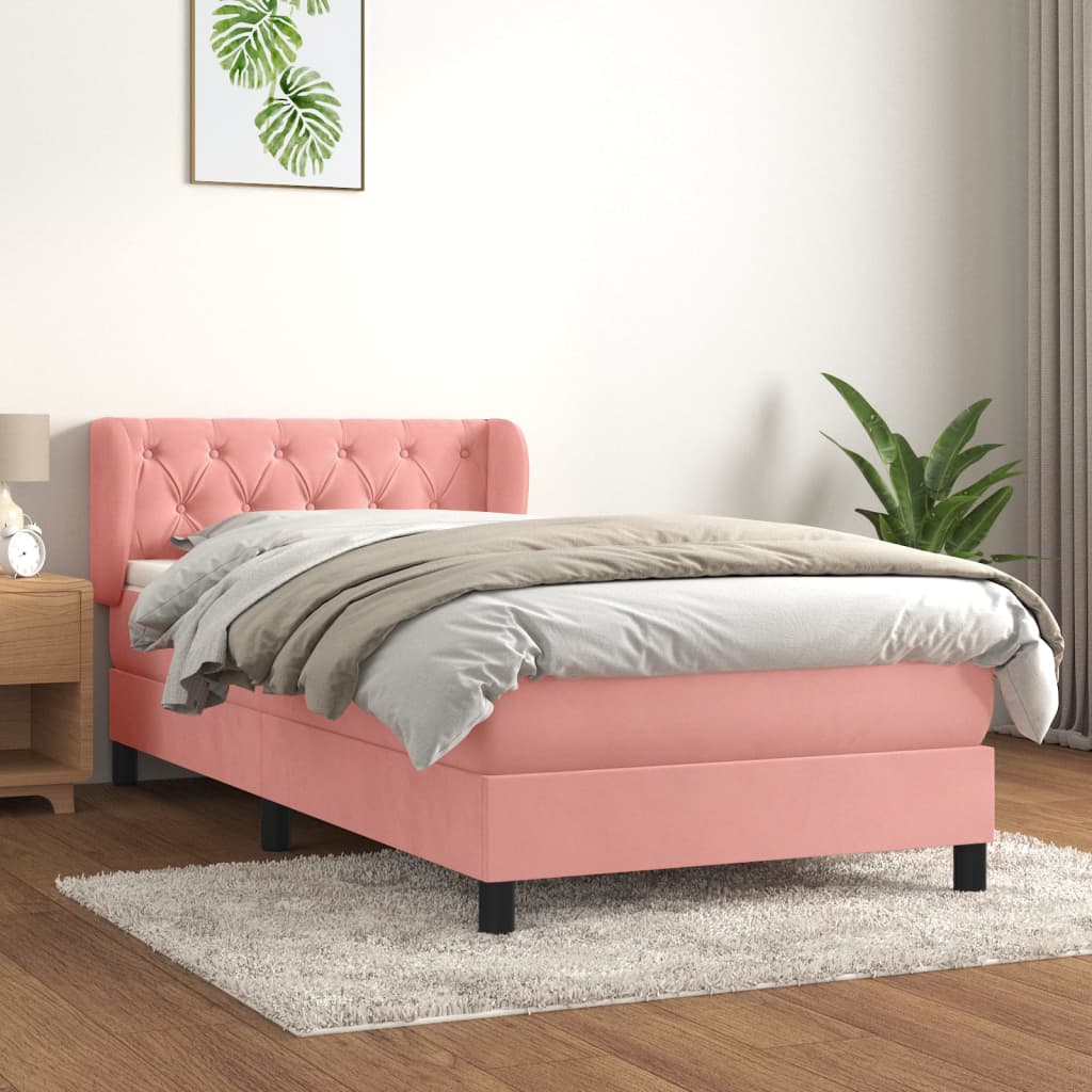 Boxspring met matras fluweel roze 80x200 cm is nu te koop bij PeponiXL, paradijselijk wonen!