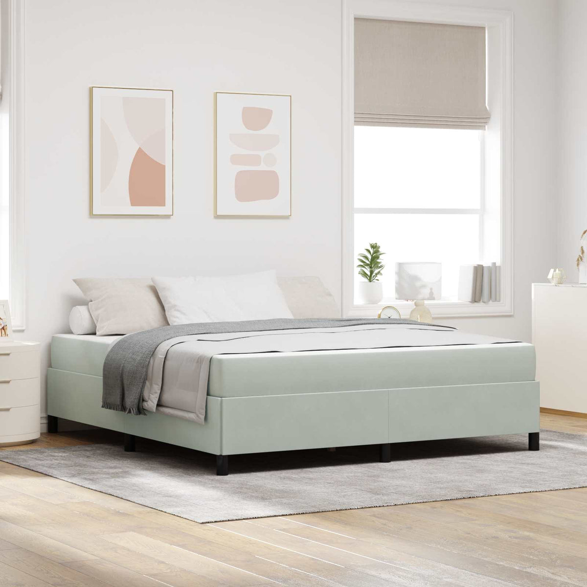Bedframe met matras Lichtgrijs 180 x 200 cm Stof is nu te koop bij PeponiXL, paradijselijk wonen!