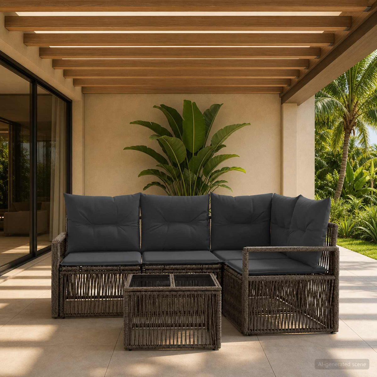 Tuinbankenset 5 pcs Grijs poly rattan is nu te koop bij PeponiXL, paradijselijk wonen!