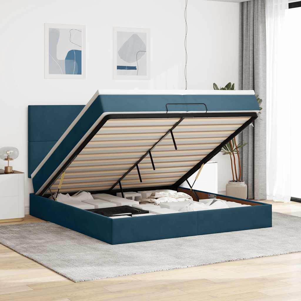 Ottoman bed met matrassen 200x200cm fluweel donkerblauw is nu te koop bij PeponiXL, paradijselijk wonen!