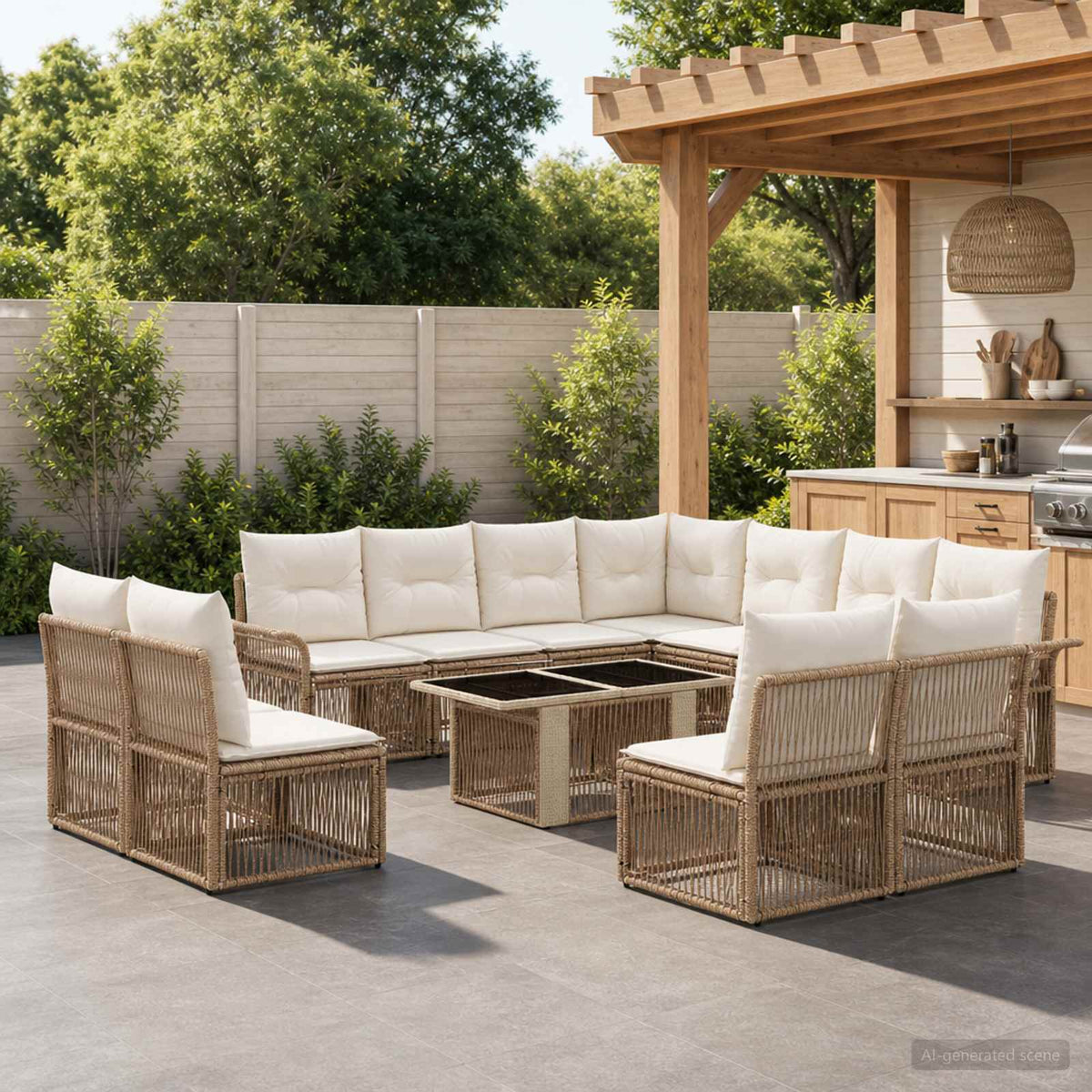 Tuinbankenset 12 st Beige en Crème Wit poly rattan is nu te koop bij PeponiXL, paradijselijk wonen!