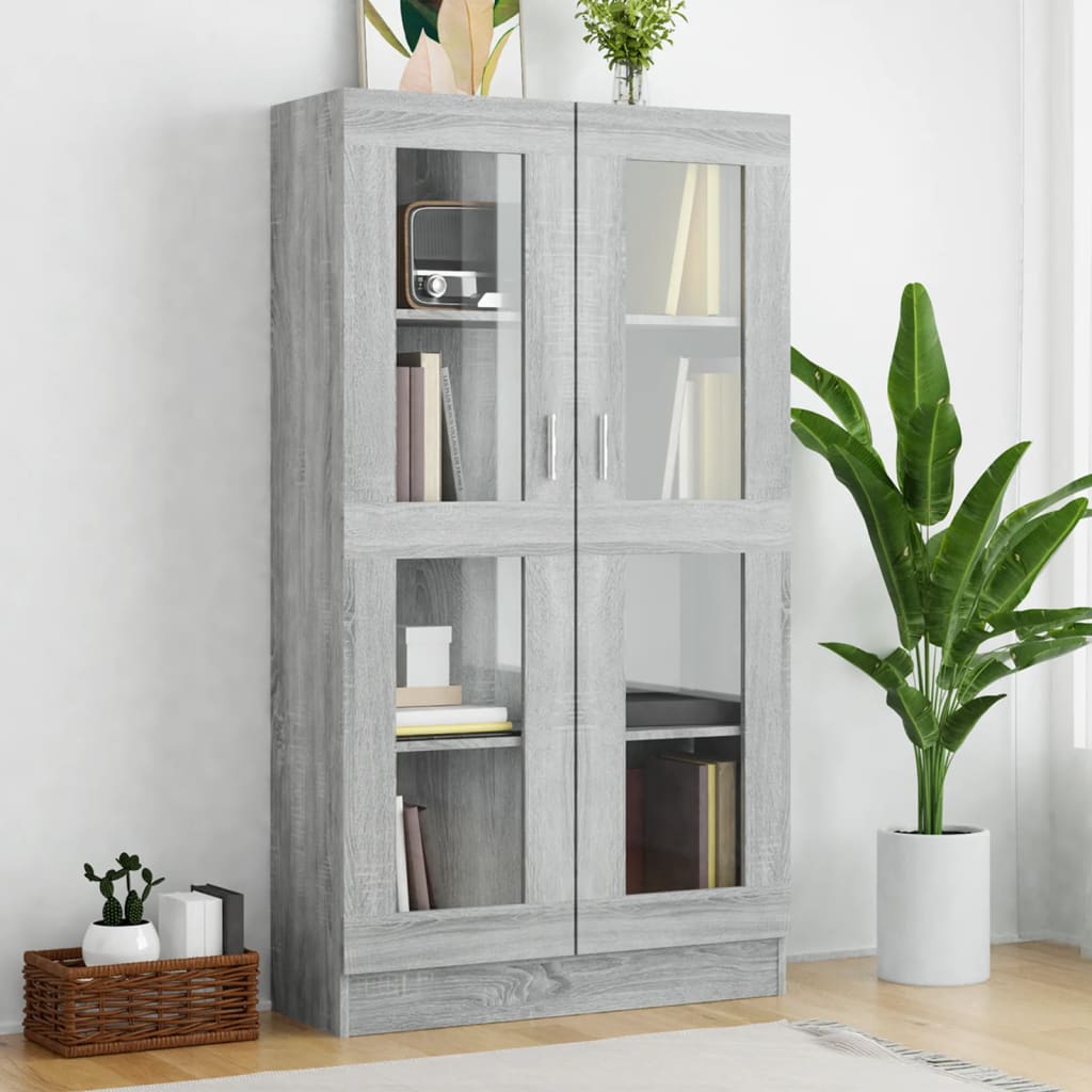 Vitrinekast 82,5x30,5x150 cm bewerkt hout grijs sonoma eiken is nu te koop bij PeponiXL, paradijselijk wonen!