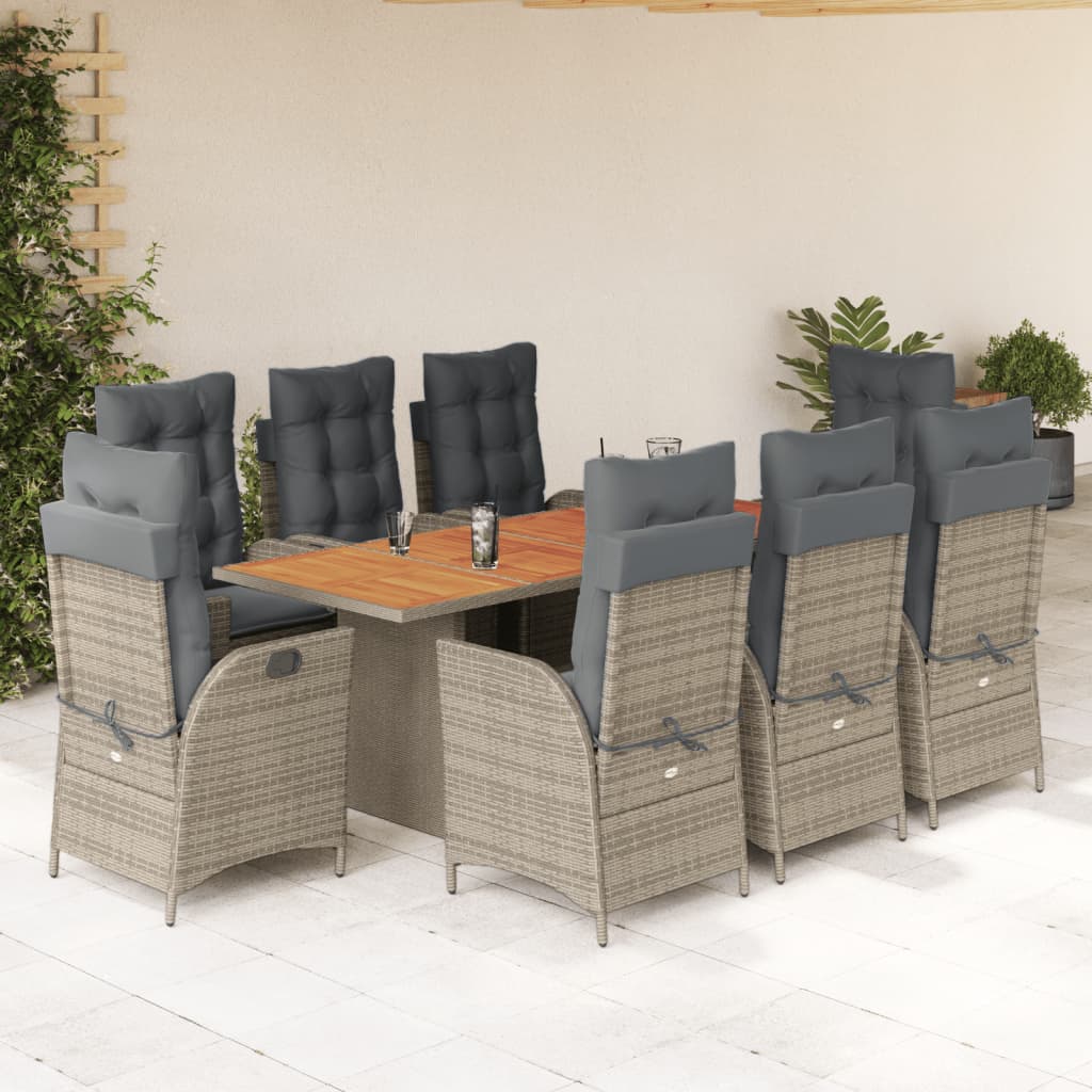 9-delige Tuinset met kussens poly rattan grijs is nu te koop bij PeponiXL, paradijselijk wonen!