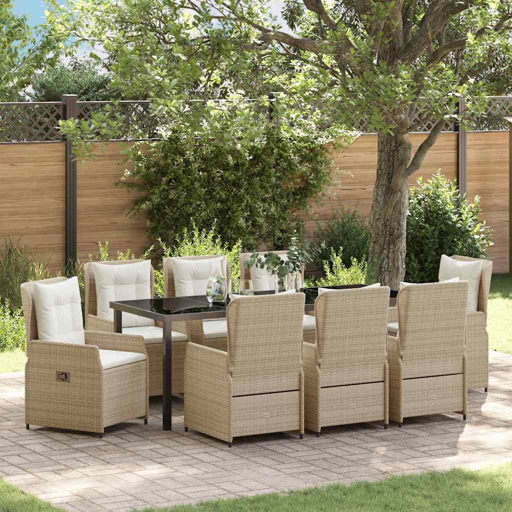 Tuin eettafelset 9 pcs Beige en Licht Grijs poly rattan is nu te koop bij PeponiXL, paradijselijk wonen!