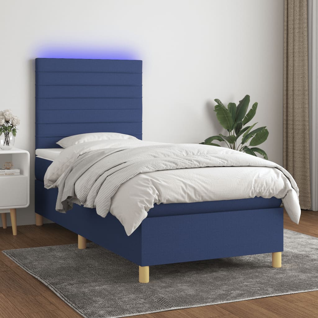Boxspring met matras en LED stof blauw 100x200 cm is nu te koop bij PeponiXL, paradijselijk wonen!