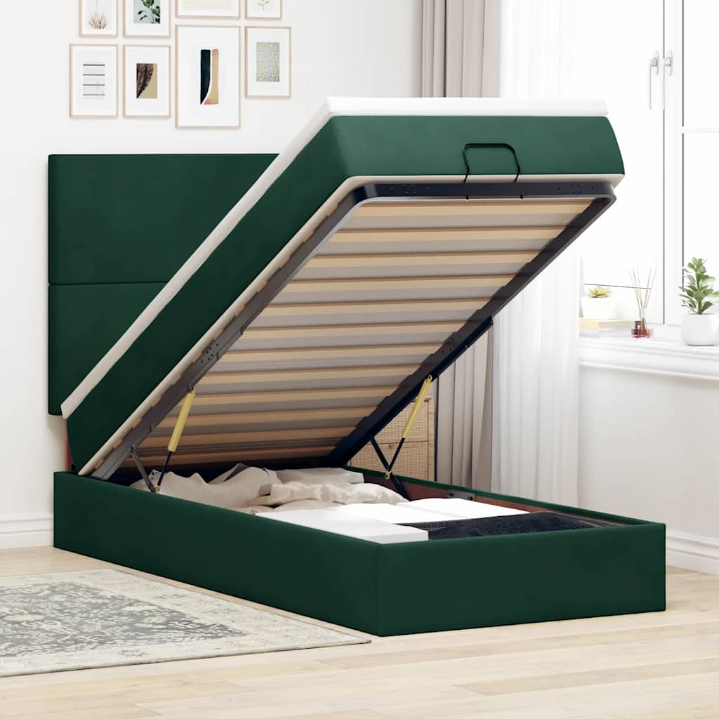 Ottoman bed met matrassen 80x200cm fluweel donkergroen is nu te koop bij PeponiXL, paradijselijk wonen!