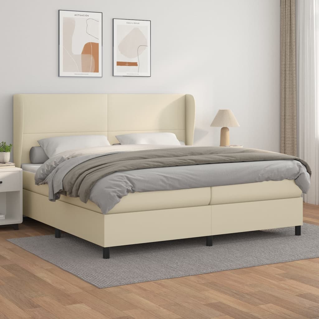 Boxspring met matras kunstleer crèmekleurig 200x200 cm is nu te koop bij PeponiXL, paradijselijk wonen!