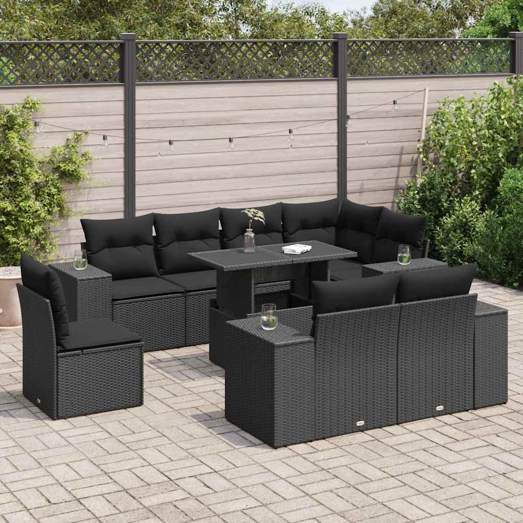 9-delige Loungeset met kussens poly rattan zwart is nu te koop bij PeponiXL, paradijselijk wonen!