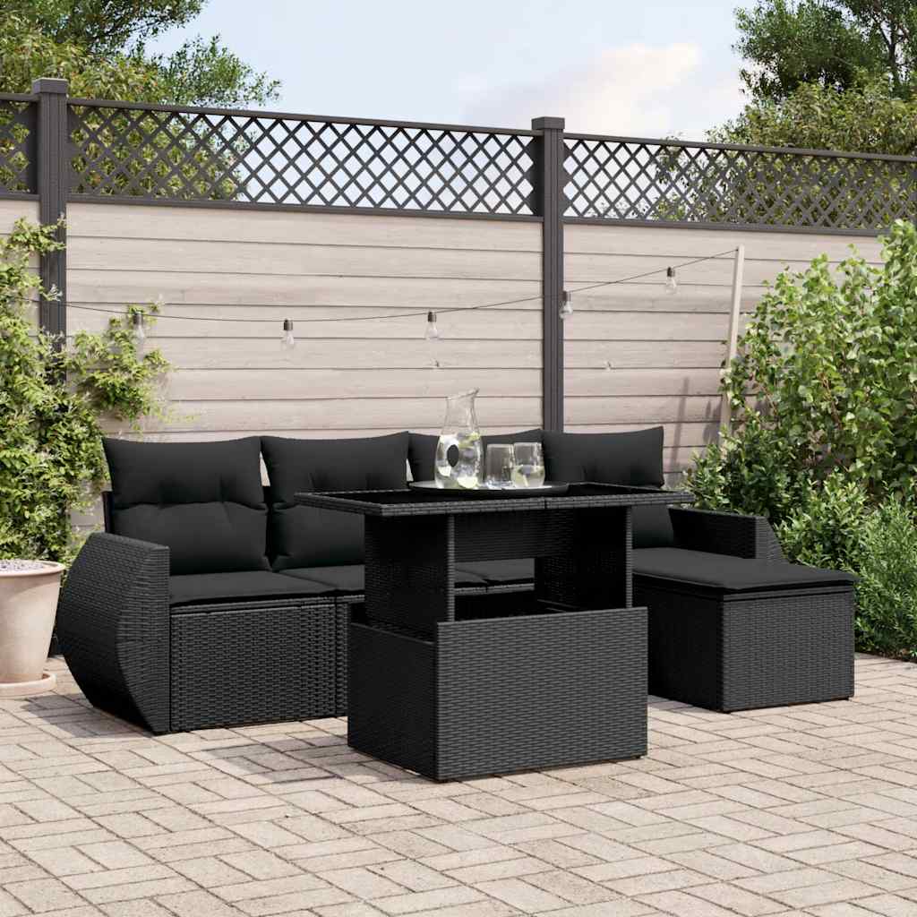 6-delige Loungeset met kussens poly rattan zwart is nu te koop bij PeponiXL, paradijselijk wonen!