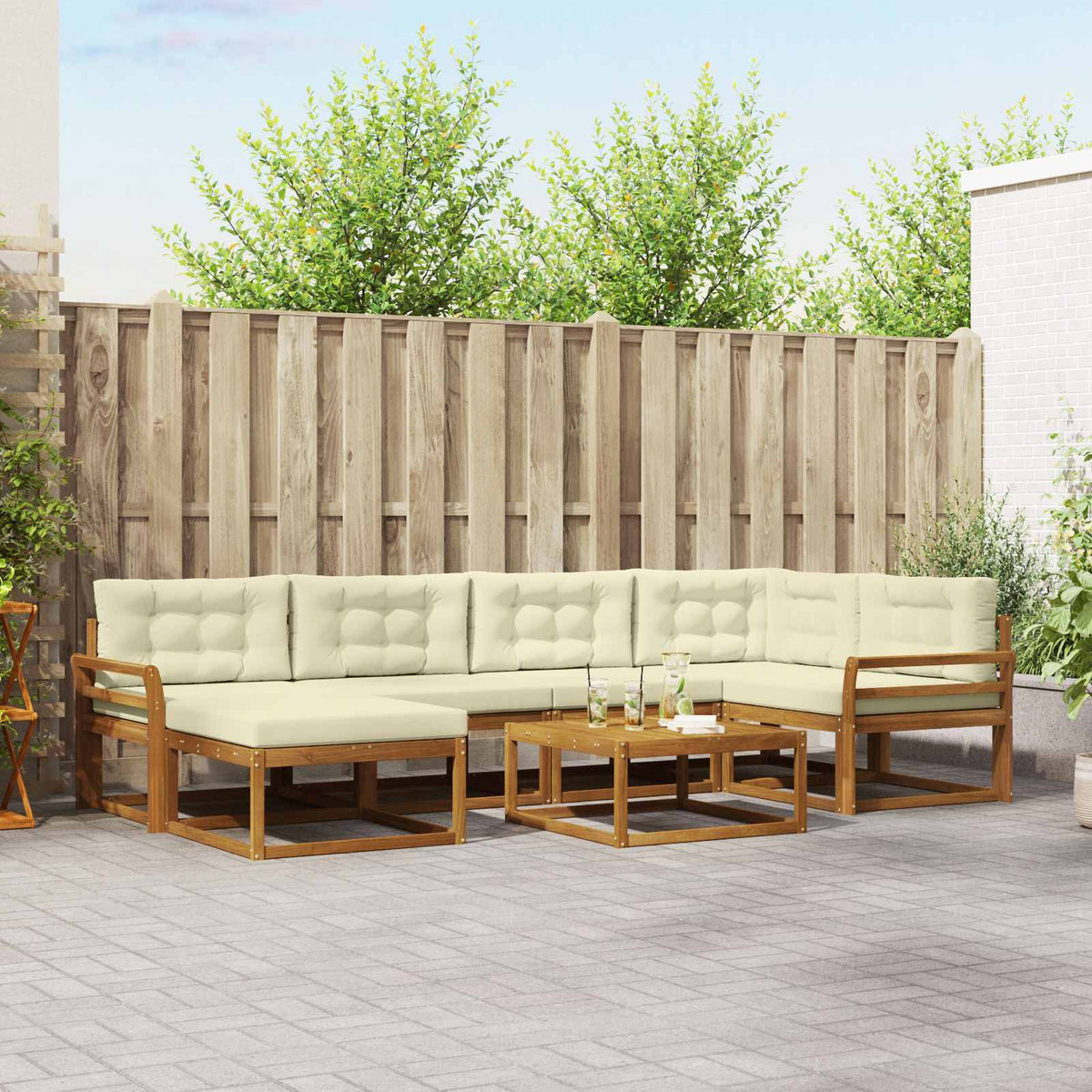 Buiten bankenset met kussen 7 pcs Natuurlijk en Crème is nu te koop bij PeponiXL, paradijselijk wonen!