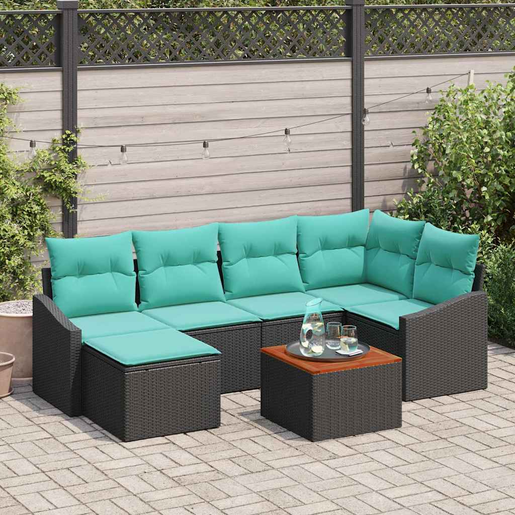 Tuinbankenset met kussen 7 pcs Zwart poly rattan is nu te koop bij PeponiXL, paradijselijk wonen!