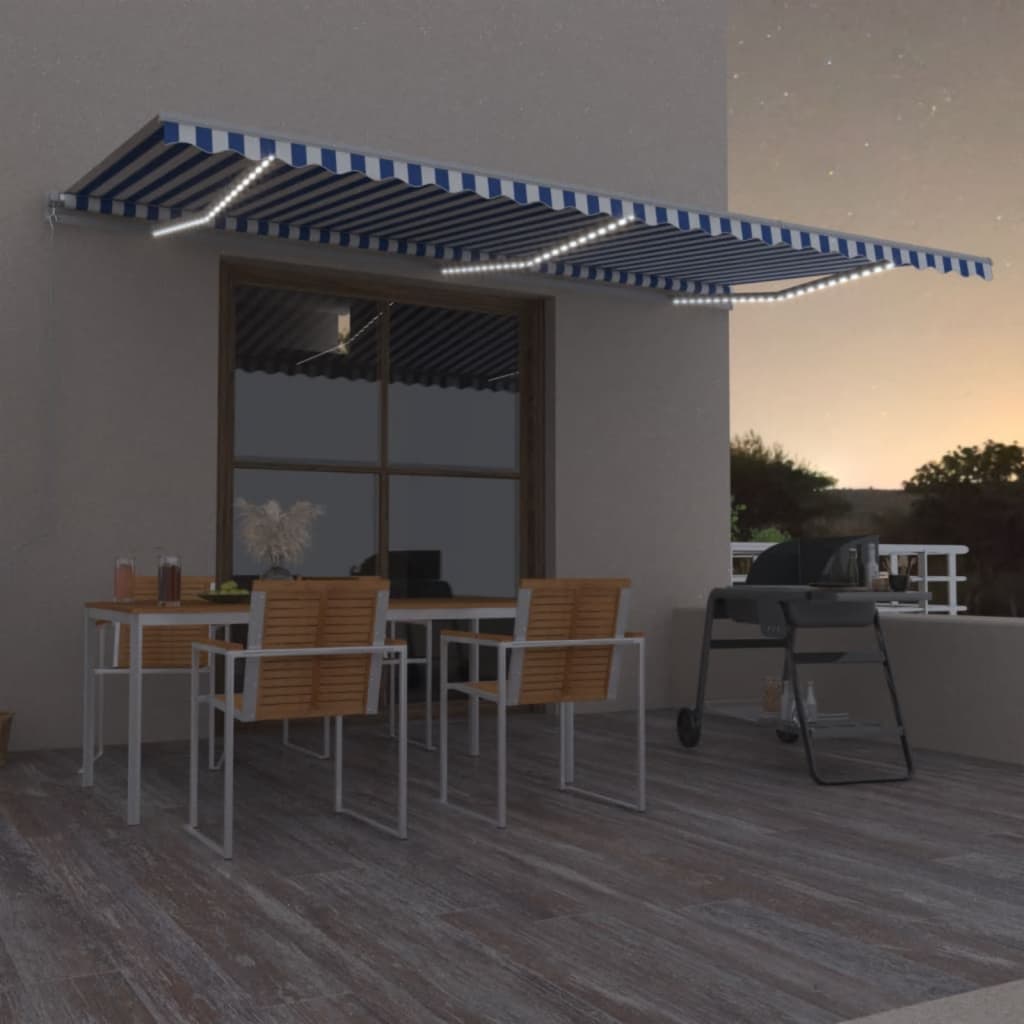 Luifel handmatig uittrekbaar met LED 600x350 cm blauw en wit is nu te koop bij PeponiXL, paradijselijk wonen!