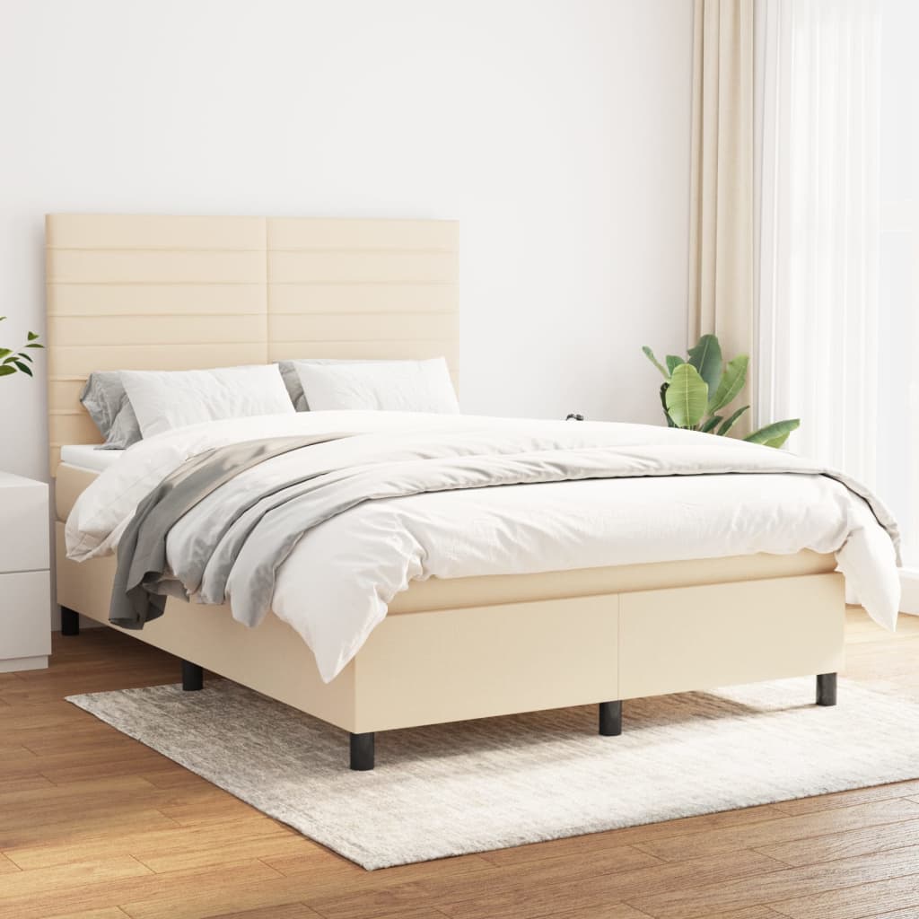 Boxspring met matras stof crèmekleurig 140x190 cm is nu te koop bij PeponiXL, paradijselijk wonen!